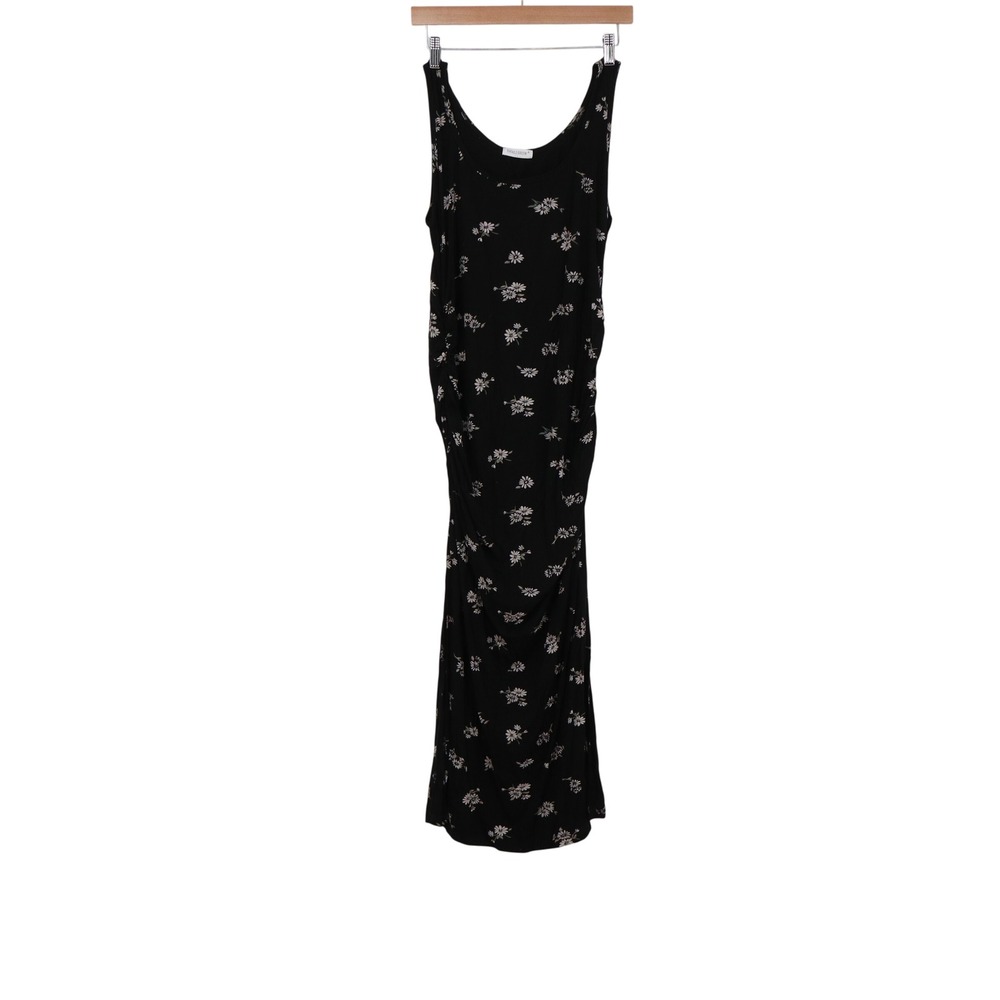 Smallshow Dress Womens L Maternity Maxi Black Floral Ruched Sleeveless